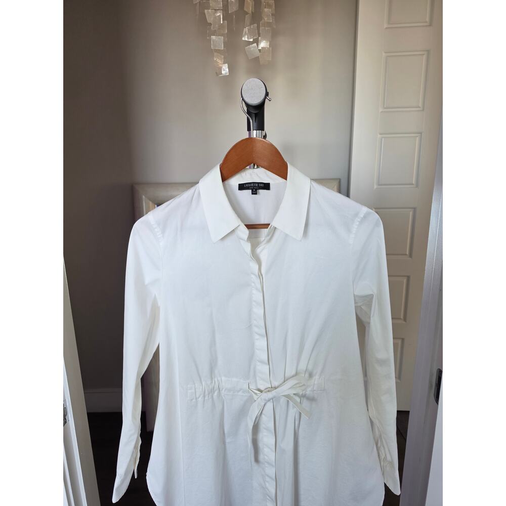 Lafayette 148 New York White Cotton Button Down Tunic Blouse Size M - Picture 7 of 10